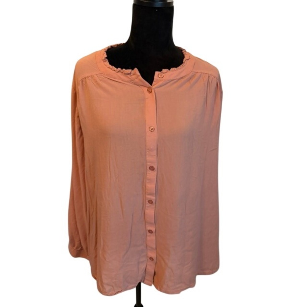 Lane Bryant Peach Apricot Crinkle Gauze Long Sleeve Button Down Shirt Top 22 2XL